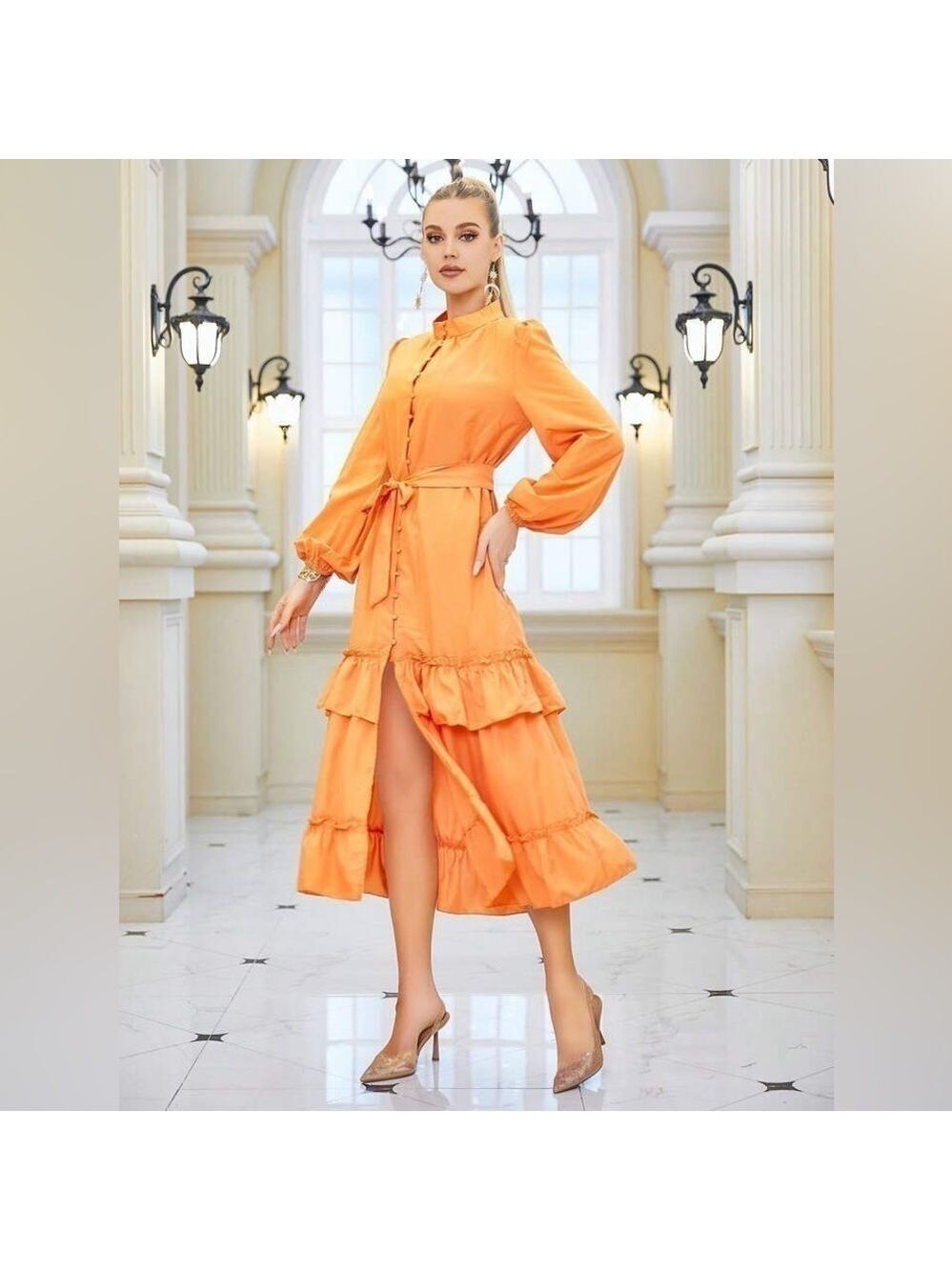 Women's Layered Ruffle Maxi Dress - Picture 4 of 13